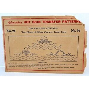 Vtg 1940s Walker's Hot Iron Transfer Pattern # 94 Flower Basket Butterfly Floral